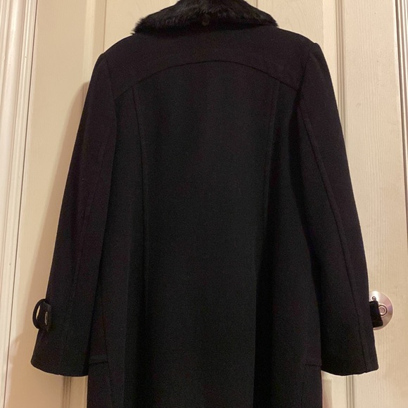 Wool Blend Coat with Detachable Rabbit Fur Collar - Picture 6 of 7